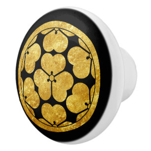 Vintage Faux Gold Chosokabe Japan Mon Oriental Art Ceramic Knob