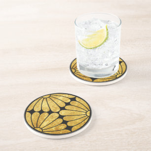 Vintage Faux Gold Kiku Chrysanthemum Mon Graphic Coaster