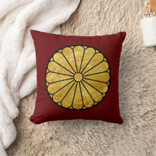 Vintage Faux Gold Kiku Chrysanthemum Mon Oriental Cushion