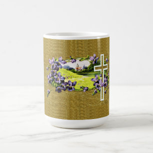 Vintage Faux Gold Leaf Christian Easter Cross Coffee Mug
