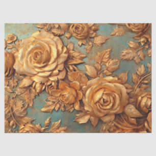 Vintage faux gold roses dusty green blue Baroque Tissue Paper