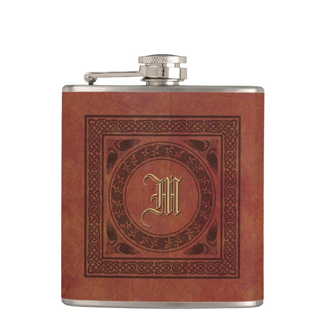 Vintage Faux Leather Celtic Knot Template Hip Flask (Front)