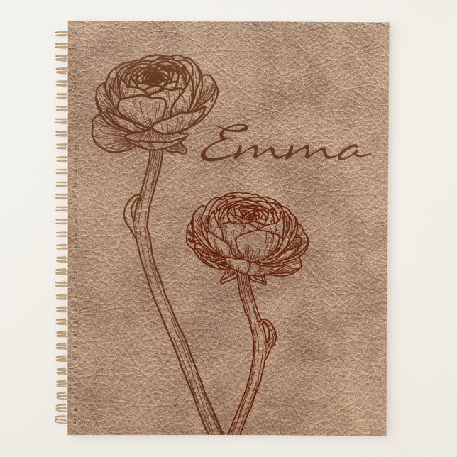 Vintage Faux Leather Minimalist Personalised  Planner (Front)