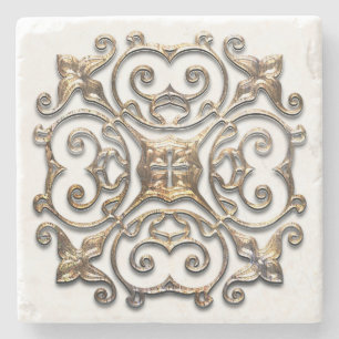 Vintage Faux Metal Design Stone Coaster