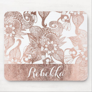 Vintage Faux Rose Gold Rustic Floral Drawings Mouse Mat