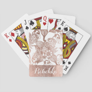 Vintage Faux Rose Gold Rustic Floral Drawings Playing Cards