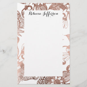 Vintage Faux Rose Gold Rustic Floral Drawings Stationery