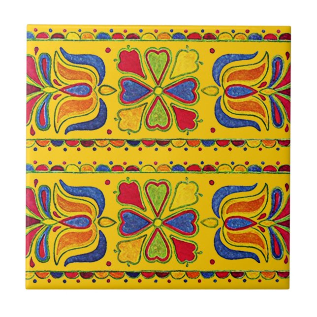 Vintage Faux Tole Style Tile Arts & Crafts Look (Front)