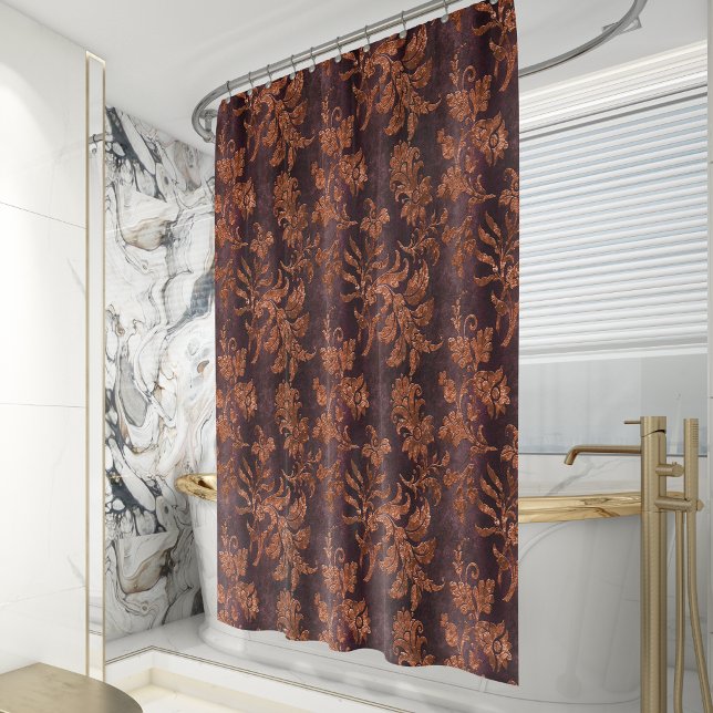 Vintage Faux Velvet Botanical Russet Burgundy Shower Curtain (Creator Uploaded)