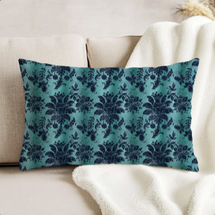 Vintage Faux Velvet Floral Navy Blue Turquoise Decorative Cushion