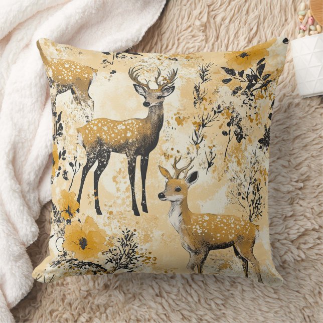 Vintage Fawn & Floral Woodland Pattern (12) Cushion (Blanket)