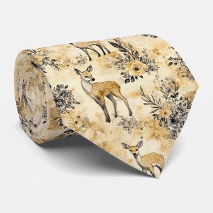 Vintage Fawn & Floral Woodland Pattern (7) Tie