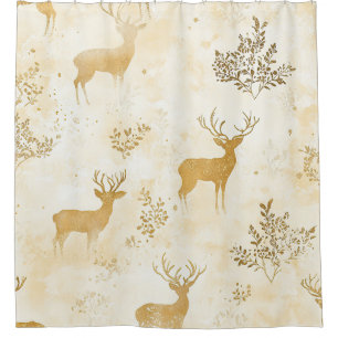 Vintage Fawn & Floral Woodland Pattern Shower Curtain