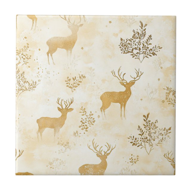 Vintage Fawn & Floral Woodland Pattern Tile (Front)