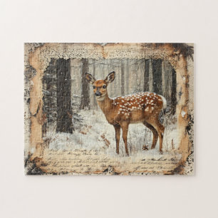 Vintage Fawn Rustic Junk Journal Art Jigsaw Puzzle