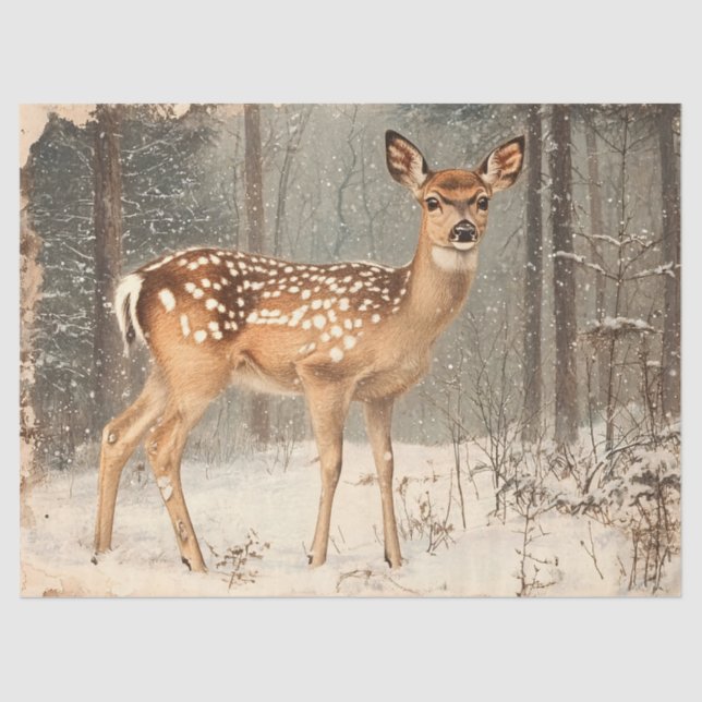 Vintage Fawn Scenic Rustic Decoupage Tissue Paper (Front)
