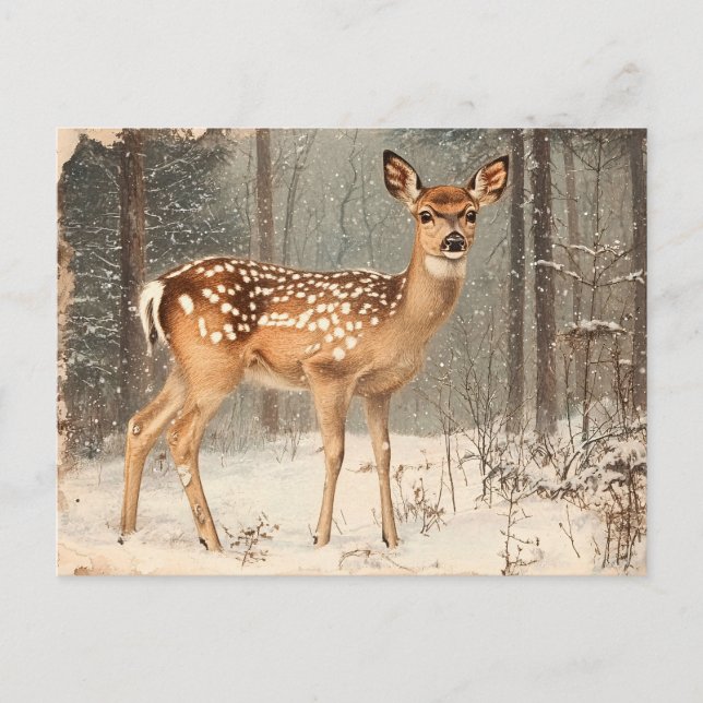 Vintage Fawn Scenic Rustic Junk Journal Postcard (Front)