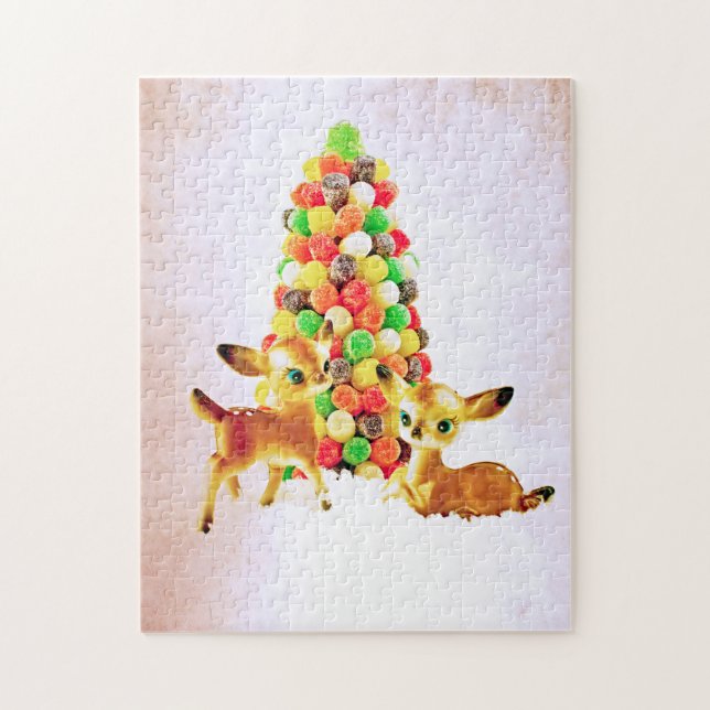 Vintage Fawns by Gumdrop Christmas Tree Jigsaw Puzzle (Vertical)