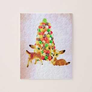 Vintage Fawns by Gumdrop Christmas Tree Jigsaw Puzzle