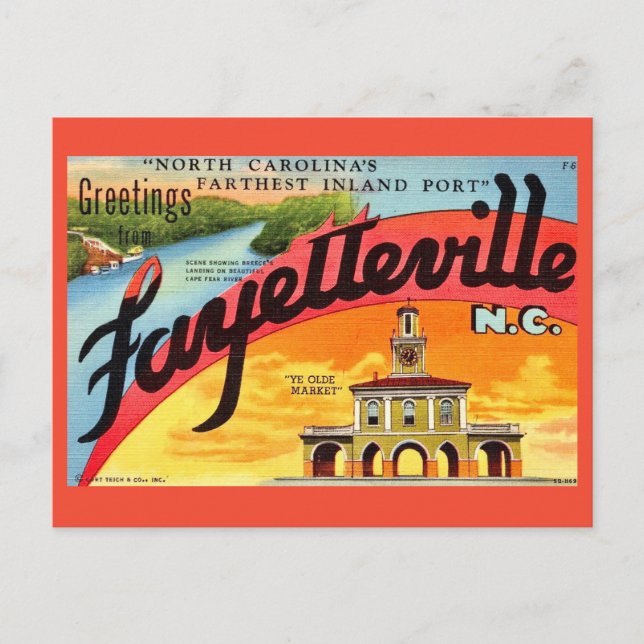 Vintage Fayetteville NC Greetings  Postcard (Front)