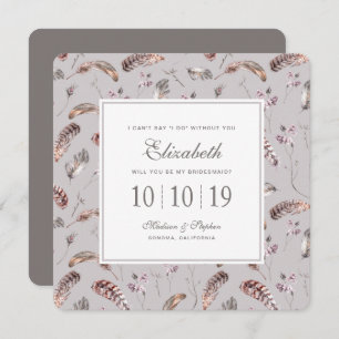 Vintage Feather and Floral Pattern - Bridesmaid Invitation