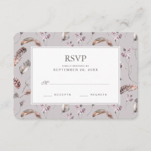 Vintage Feather and Floral Pattern - Wedding RSVP