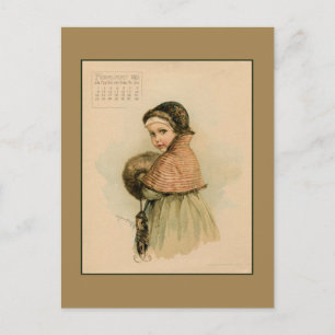 Vintage February 1891 beautiful children drawing Postcard