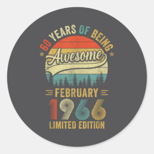 Vintage February 1966 Old 60th Birthday Men Women  Classic Round Sticker