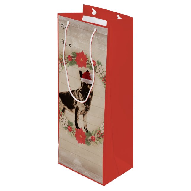 Vintage Feel German Shepherd Holiday Wine Gift Bag (Back Angled)