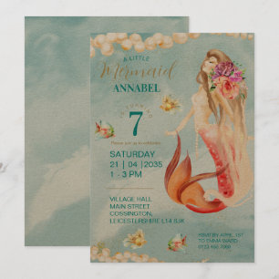 Vintage feel Mermaid Party Kraft Invitation