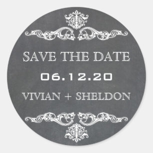 Vintage Feel Ornate Swirls Wedding Save the Date Classic Round Sticker