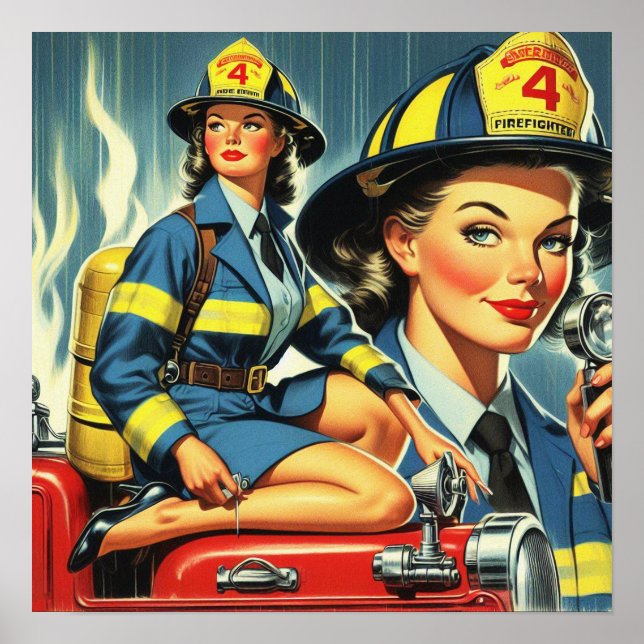 Vintage Female Firefighter Poster (Front)