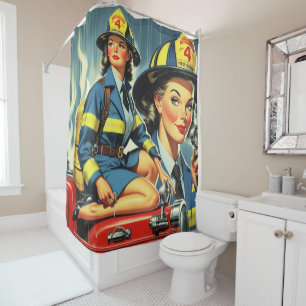 Vintage Female Firefighter Shower Curtain