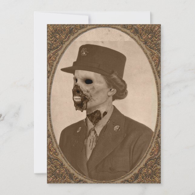 Vintage Female Zombie Soldier Halloween Party Invitation (Front)