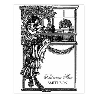 Vintage Feminine Chic Ex Libris Label Rubber Stamp