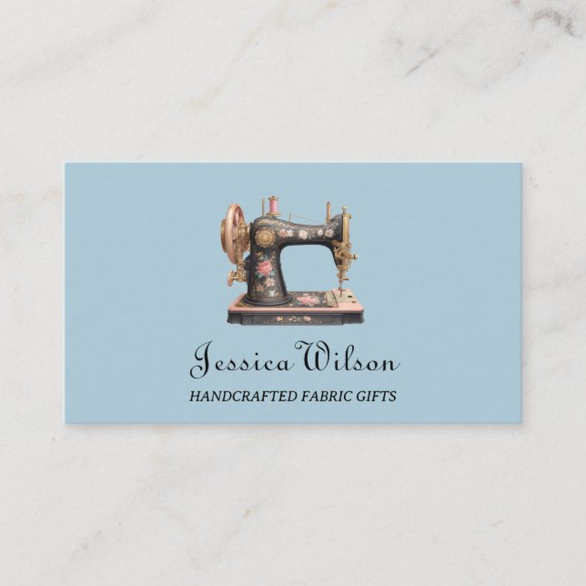 Vintage Feminine Sewing Machine Handmade Crafter Business Card (Front)