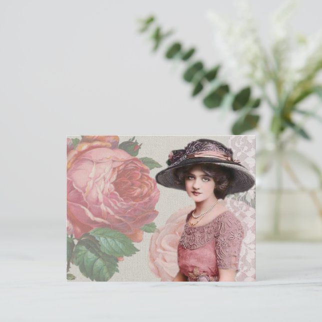 Vintage Feminine Victorian Fashion Greeting Card (Standing Front)