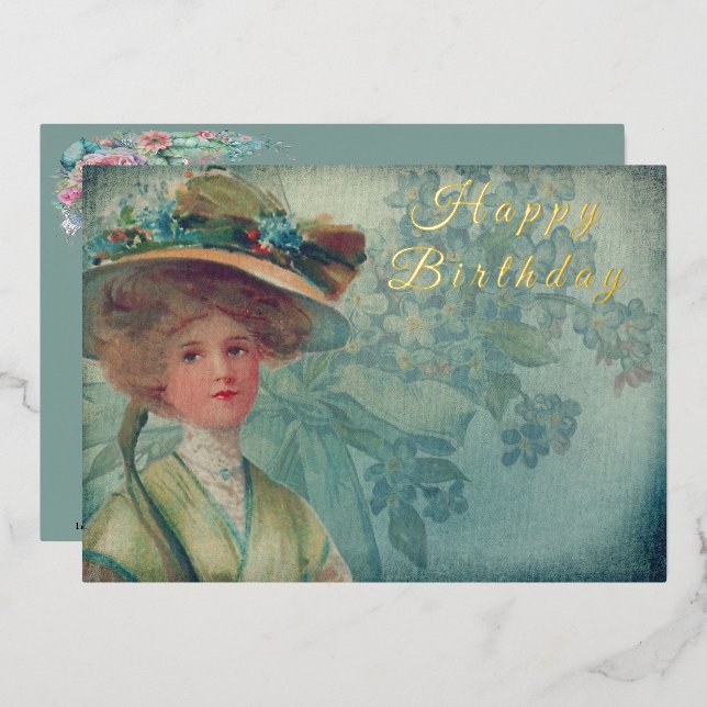 Vintage Feminine Victorian Fashion Happy Birthday  (Front/Back)