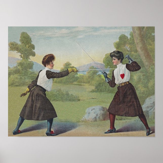 Vintage fencing victorian print. poster (Front)