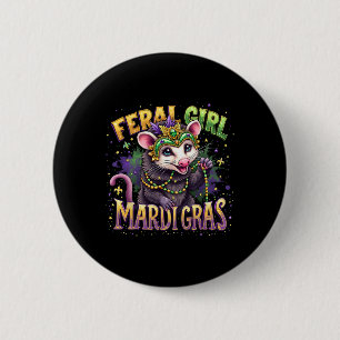 Vintage Feral Girl Mardi Gras Possum Mardi Gras Fe 6 Cm Round Badge