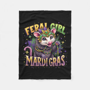 Vintage Feral Girl Mardi Gras Possum Mardi Gras Fe Fleece Blanket