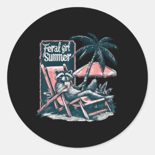 Vintage Feral Girl Summer Opossum Funny Racoon Gi Classic Round Sticker