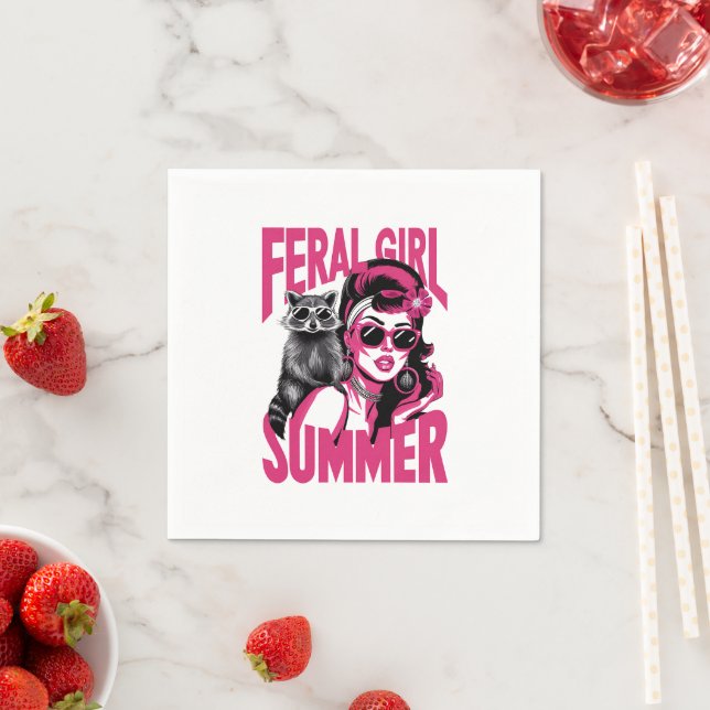 Vintage Feral Girl Summer Opossum Funny Racoon  Napkin (Insitu)