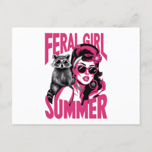 Vintage Feral Girl Summer Opossum Funny Racoon  Postcard