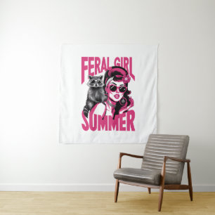 Vintage Feral Girl Summer Opossum Funny Racoon Tapestry