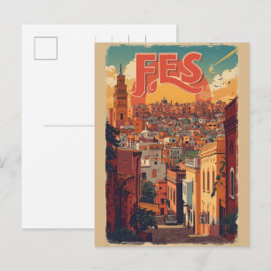 Vintage FES old city medina Morocco travel Postcard
