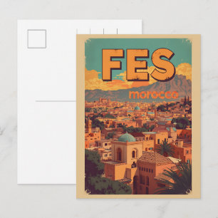 Vintage FES old city medina Morocco travel Postcard