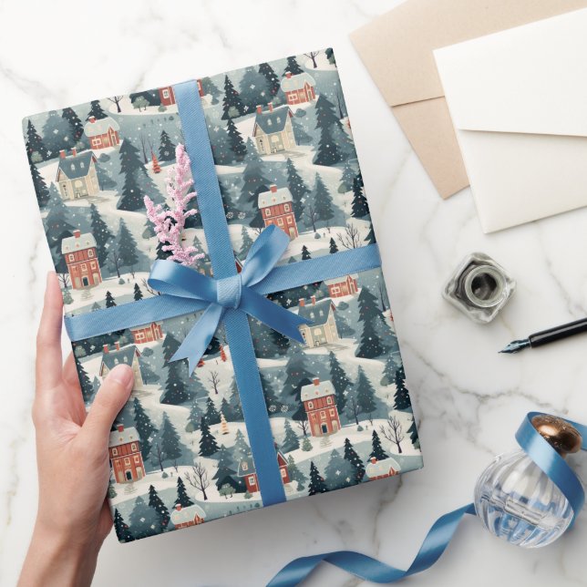 Vintage Festive Christmas Village Pattern Wrapping Paper (Gifting)