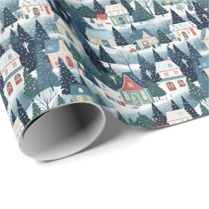Vintage Festive Christmas Village Wrapping Paper