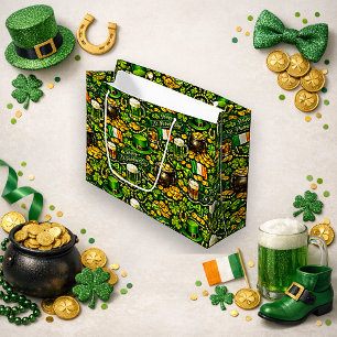 Vintage Festive Irish Luck St. Patrick’s Pattern Large Gift Bag